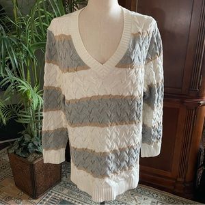 Lands End Striped Cable Knit Sweater Womens 1X